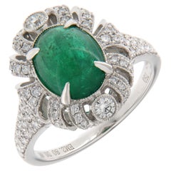 2.80 Carat Emerald Cabochon Diamond Dress RIng
