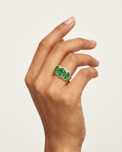 2.80 Carat Emerald Diamond Wedding Ring 14K Gold 3 Stone Emerald Diamond Ring