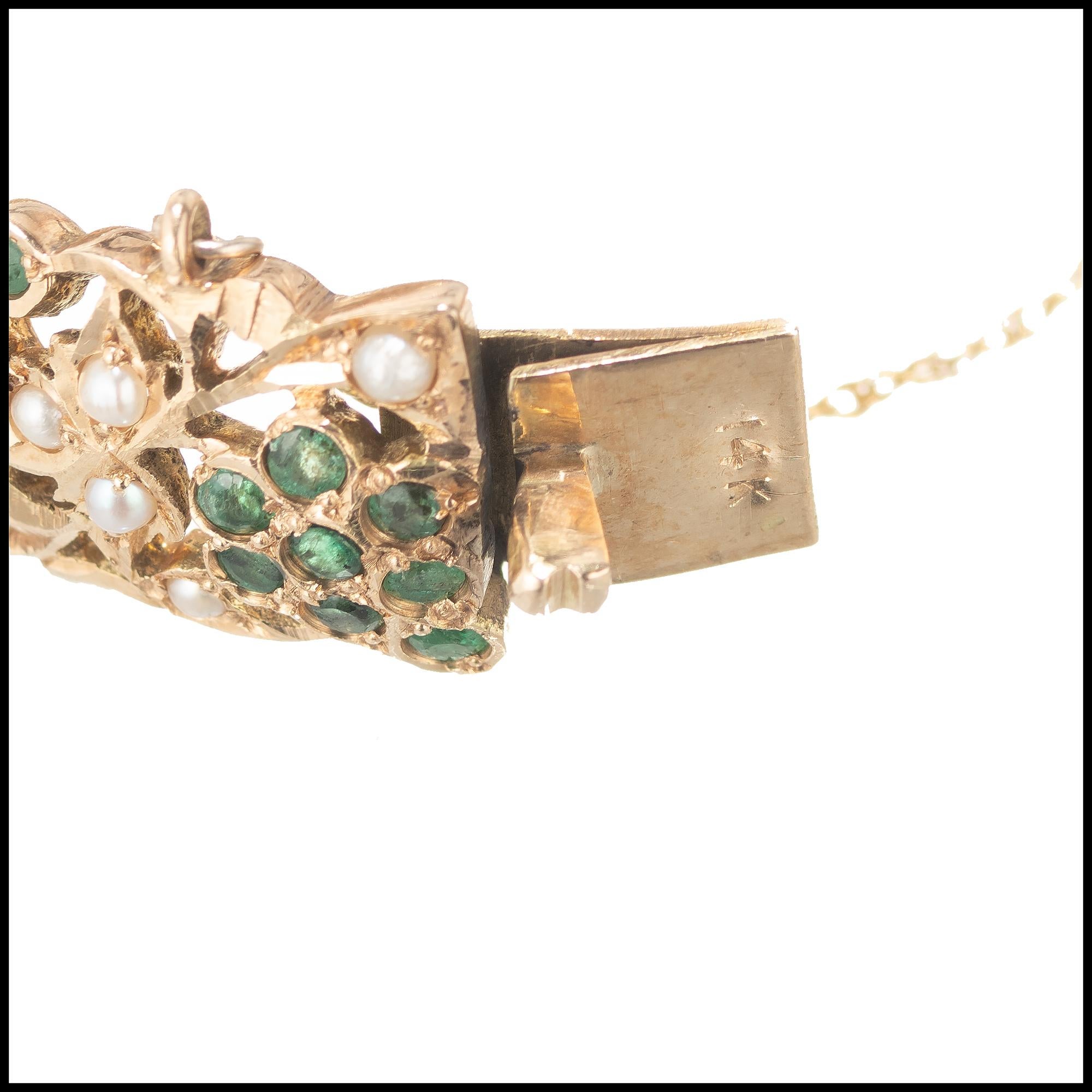 2.80 Karat Smaragd-Perlen-Gelbgold-Armband im Zustand „Gut“ im Angebot in Stamford, CT