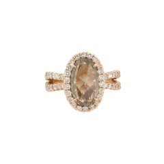 2.80 Carat Fancy Brown Oval Diamond Halo Ring 14 Karat in Stock