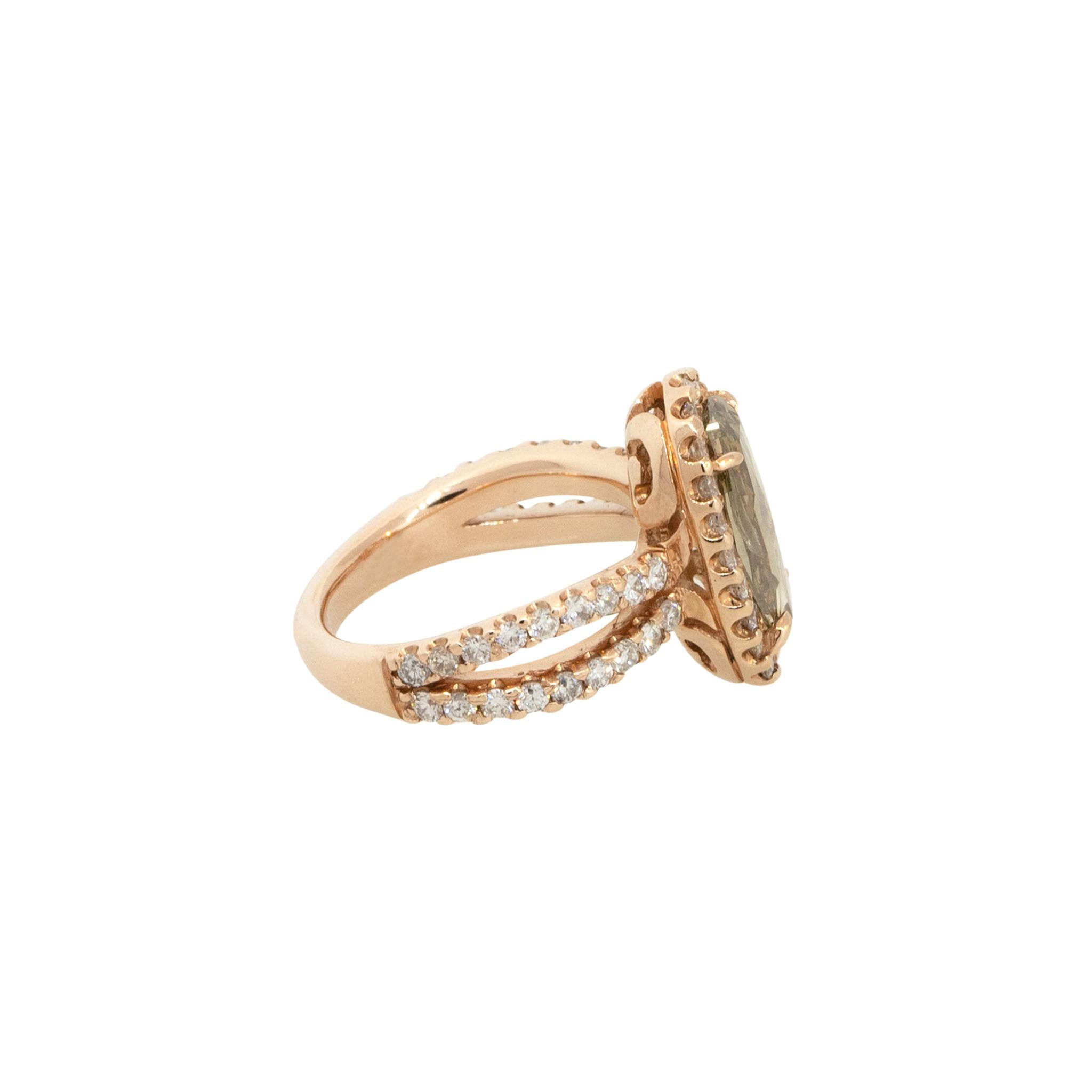 2,80 Karat Ausgefallener brauner ovaler Diamant-Halo-Ring 14 Karat auf Lager Damen im Angebot