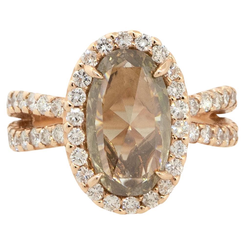 2.80 Carat Fancy Brown Oval Diamond Halo Ring 14 Karat in Stock