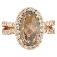 2,80 Karat Ausgefallener brauner ovaler Diamant-Halo-Ring 14 Karat auf Lager
