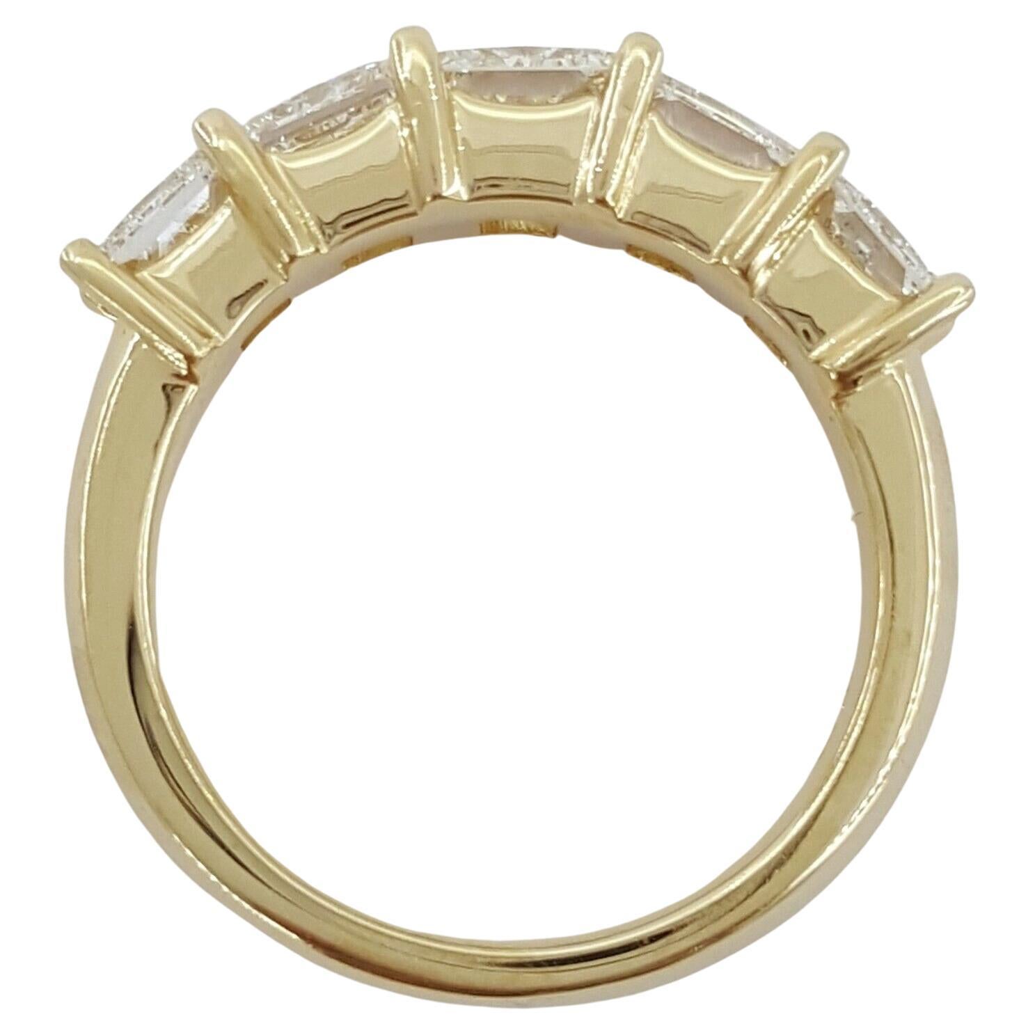 2.81 ct Total Weight Five Stone 14K Yellow Gold Princess Cut Diamond Anniversary Ring. 

