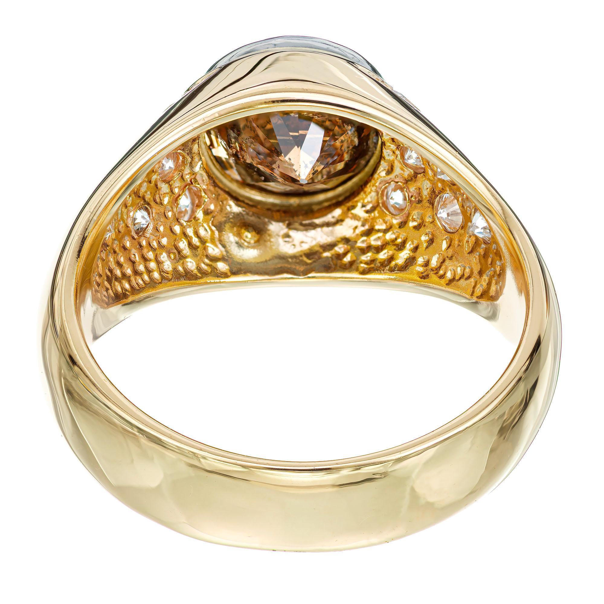 GIA Cert 2.80 Carat Orange Brown Diamond Gold Platinum Men's Ring In Good Condition For Sale In Stamford, CT