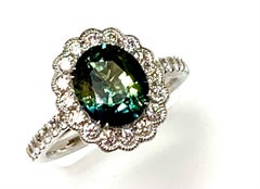 2.80 Carat Green Sapphire Diamond Cockatil Ring