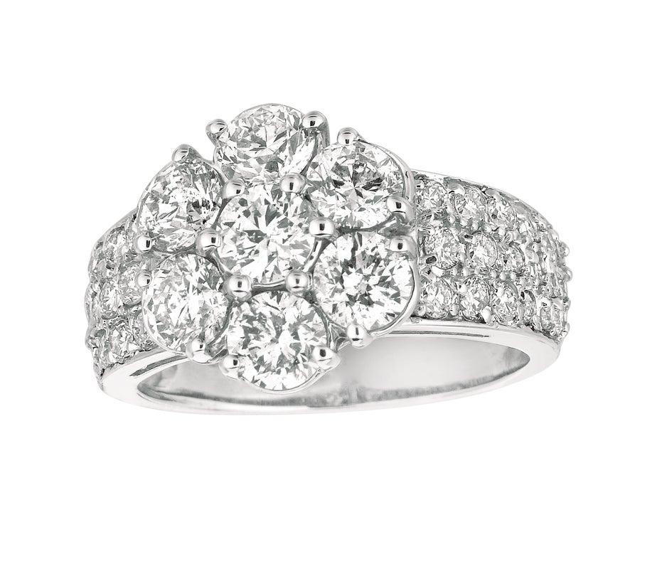 For Sale:  2.80 Carat Natural Diamond Flower Cluster Ring G-H SI 14 Karat White Gold 4