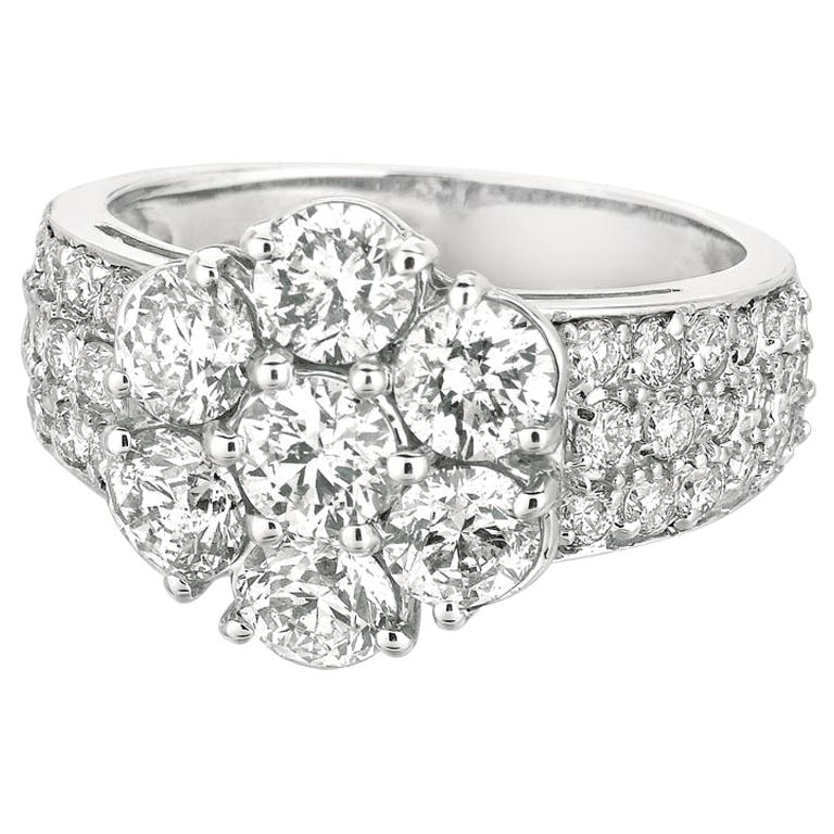 2.80 Carat Natural Diamond Flower Cluster Ring G-H SI 14 Karat White Gold For Sale