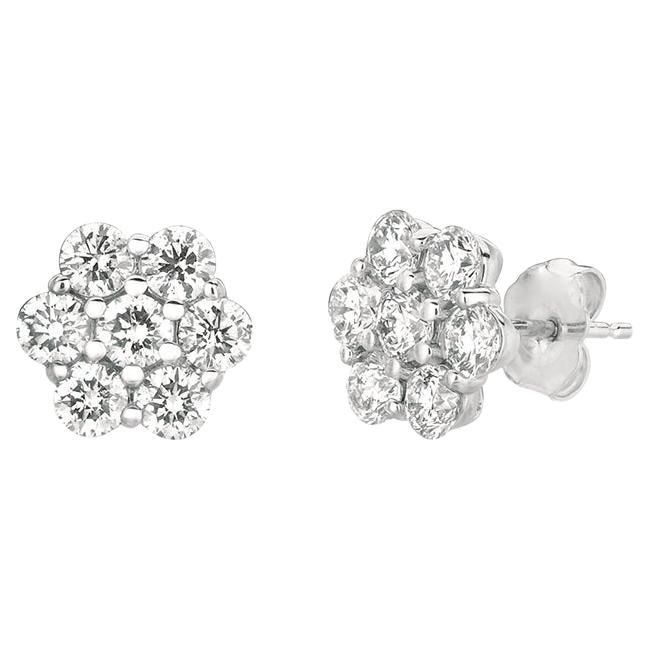 2.80 Carat Natural Diamond Flower Earrings G SI 14K White Gold