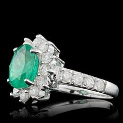 2.80 Carat Natural Emerald & Diamond 14k Solid White Gold Ring