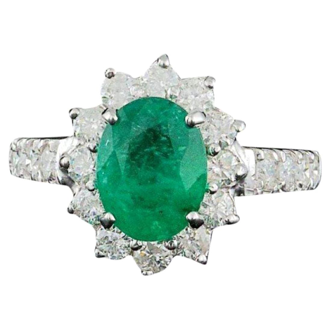 2.80 Carat Natural Emerald & Diamond 14k Solid White Gold Ring For Sale