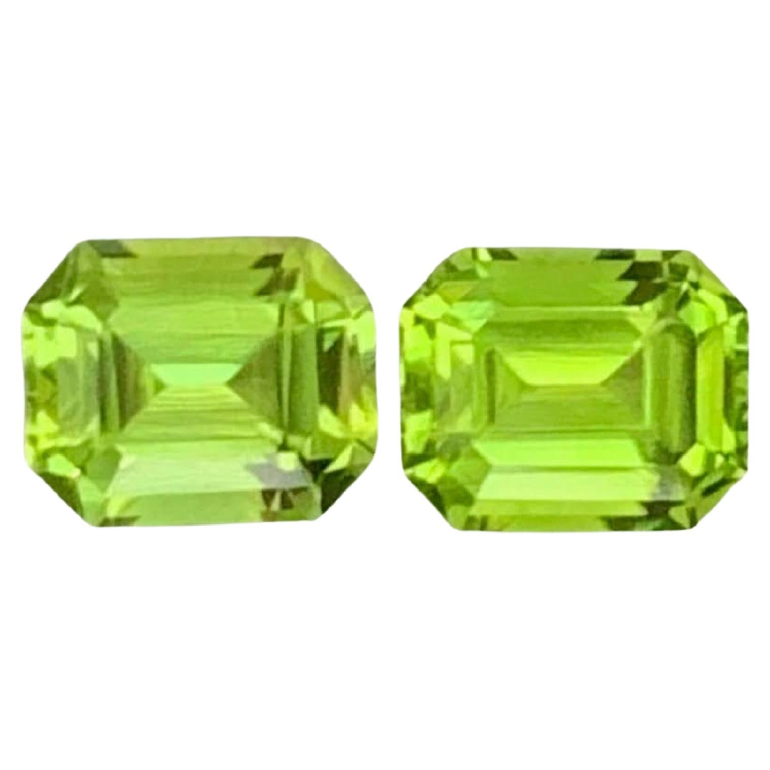 2.80 Carat Natural Loose Green Peridot Pair Emerald Cut Pakistani Gemstone