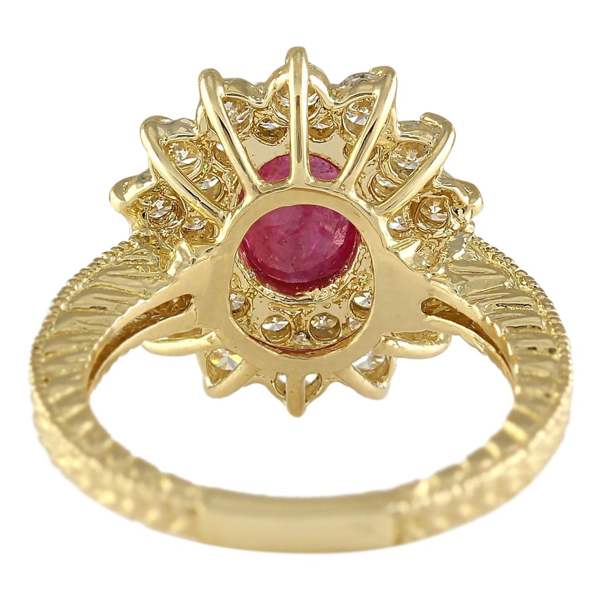 Natural Ruby Diamond Ring In 14 Karat Yellow Gold In New Condition For Sale In Manhattan Beach, CA