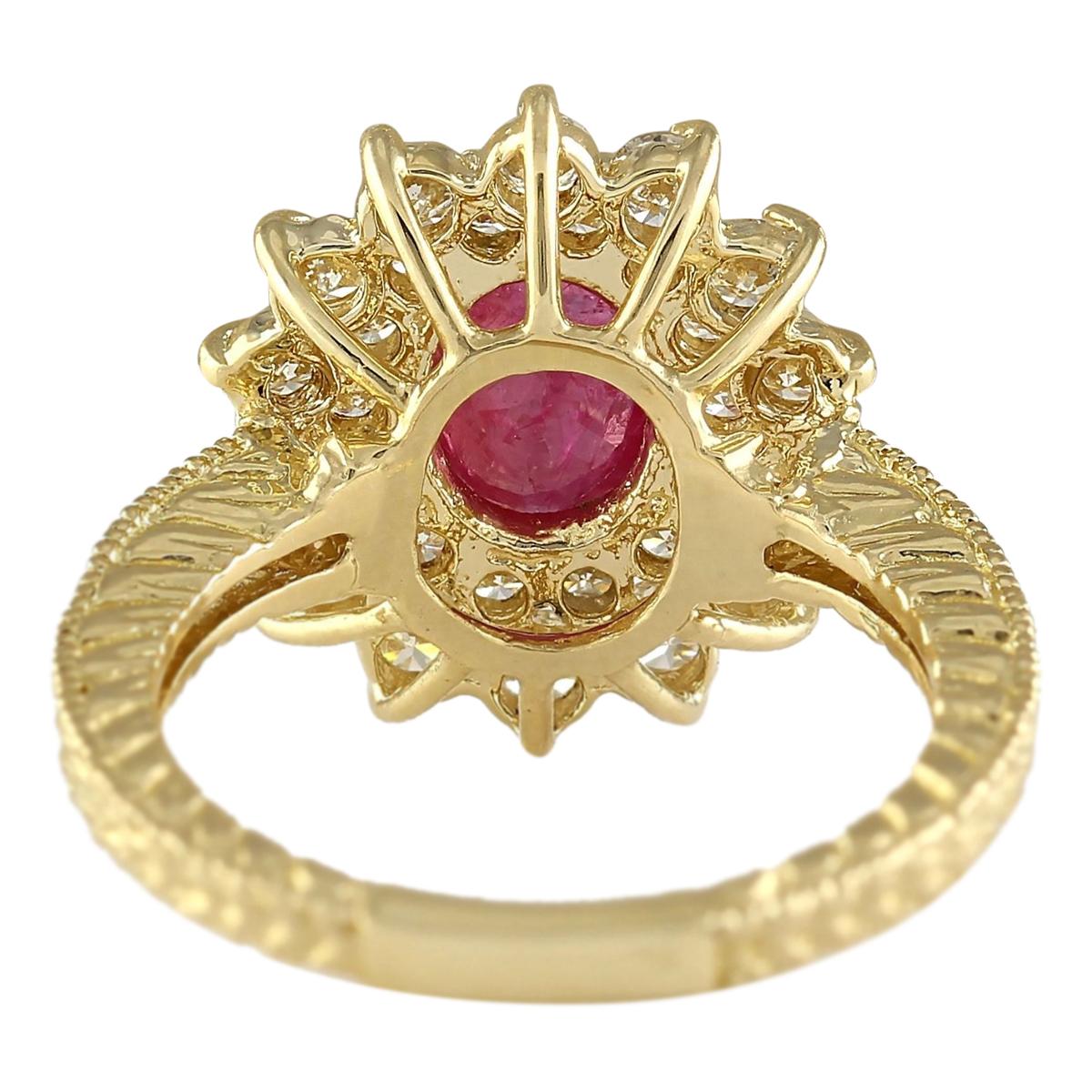 Natural Ruby Diamond Ring In 14 Karat Yellow Gold  In New Condition For Sale In Los Angeles, CA