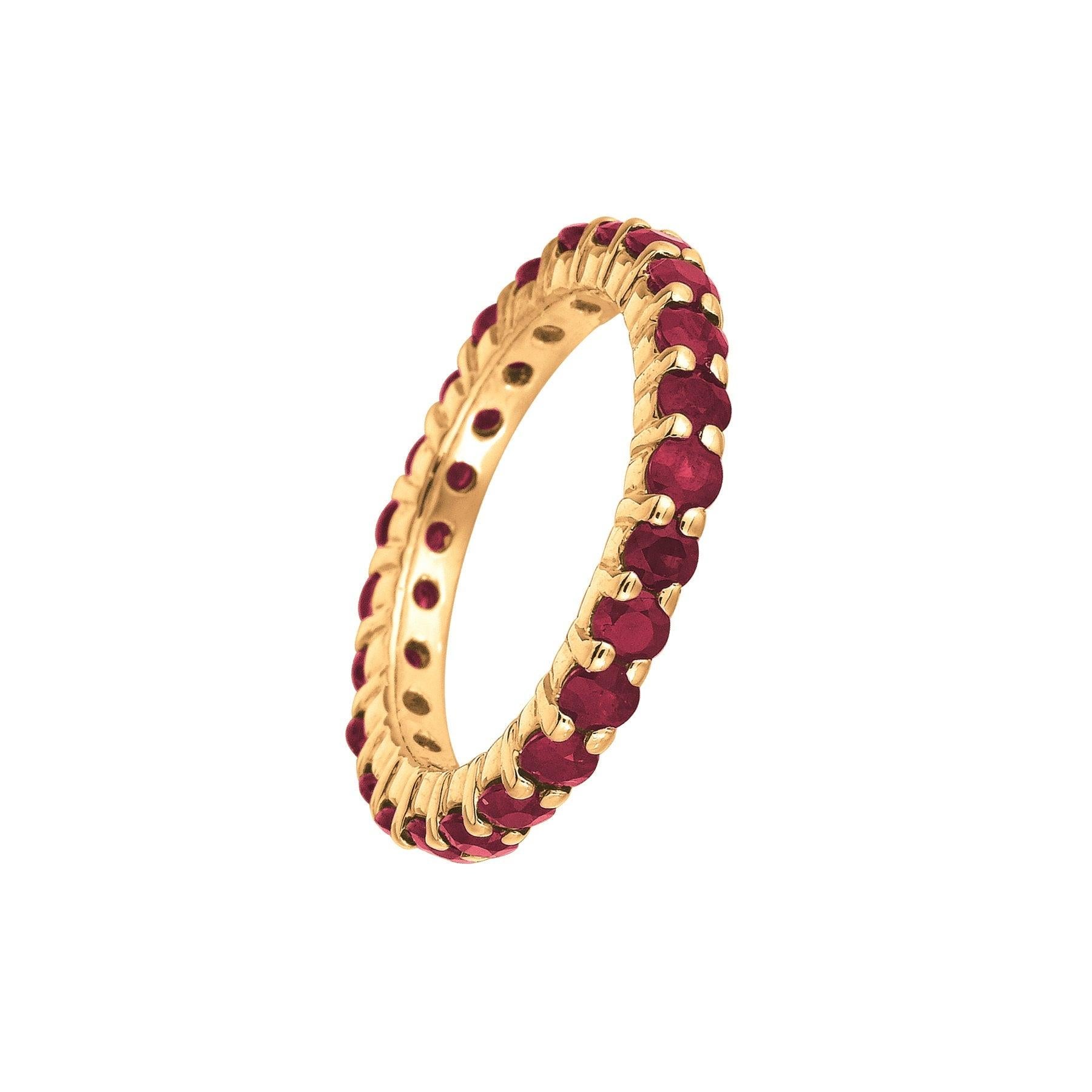 For Sale:  2.80 Carat Natural Ruby Eternity Band Ring 14 Karat Yellow Gold 4