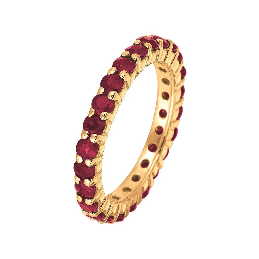 For Sale:  2.80 Carat Natural Ruby Eternity Band Ring 14 Karat Yellow Gold