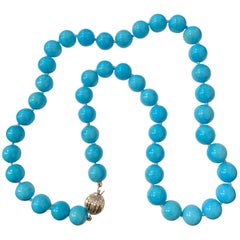 280 Carat Natural Sleeping Beauty Turquoise Necklace Single Strand 14 Karat Gold