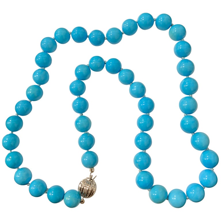 280 Carat Natural Sleeping Beauty Turquoise Necklace Single Strand 14 Karat  Gold