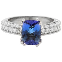 2.80 Carat Natural Tanzanite and Diamond 14 Karat Solid White Gold Ring