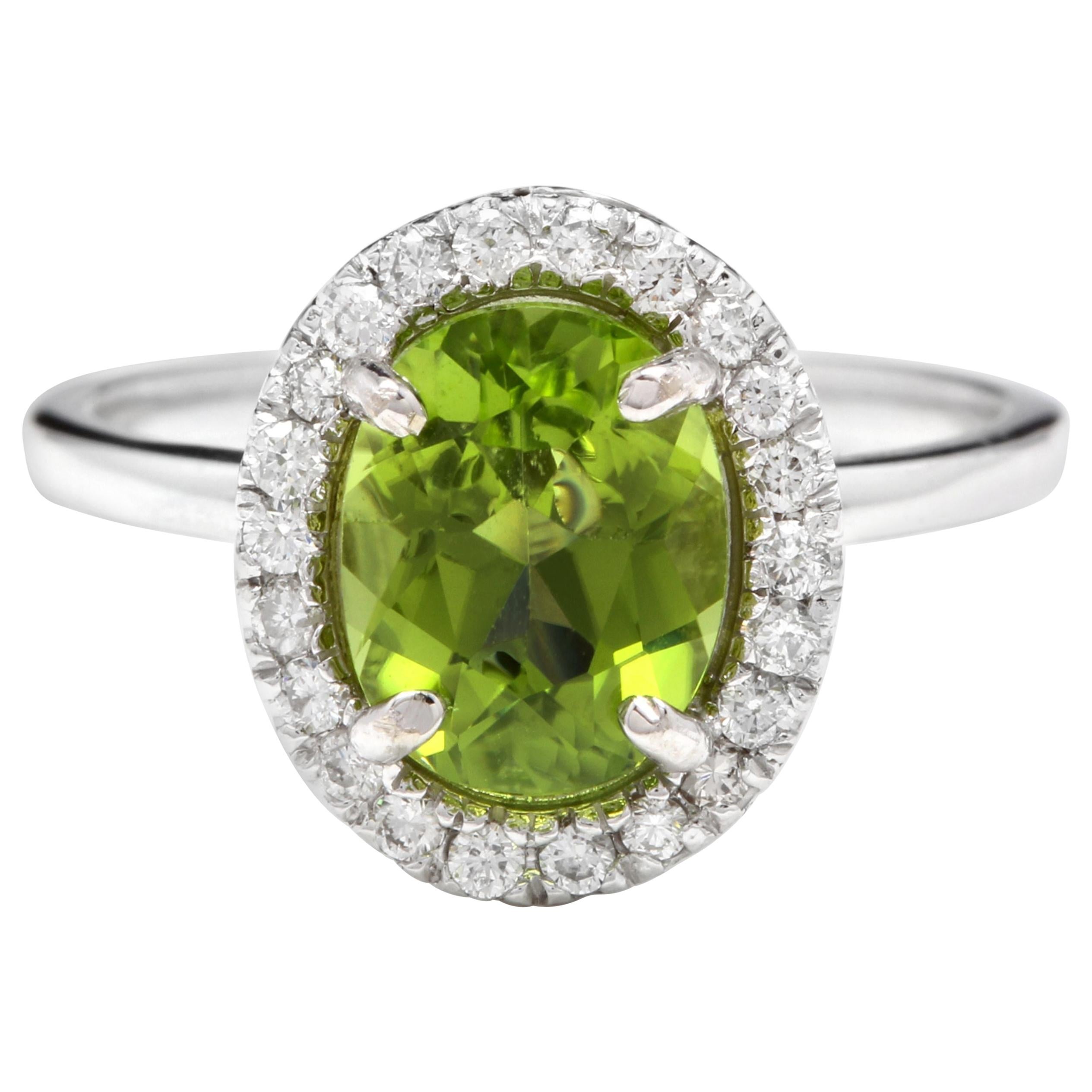 2.80 Carat Natural Very Nice Looking Peridot and Diamond 14K Solid Gold Ring For Sale