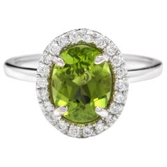 14K Massivgold Ring, 2,80 Karat natürlicher, sehr schöner Peridot und Diamant