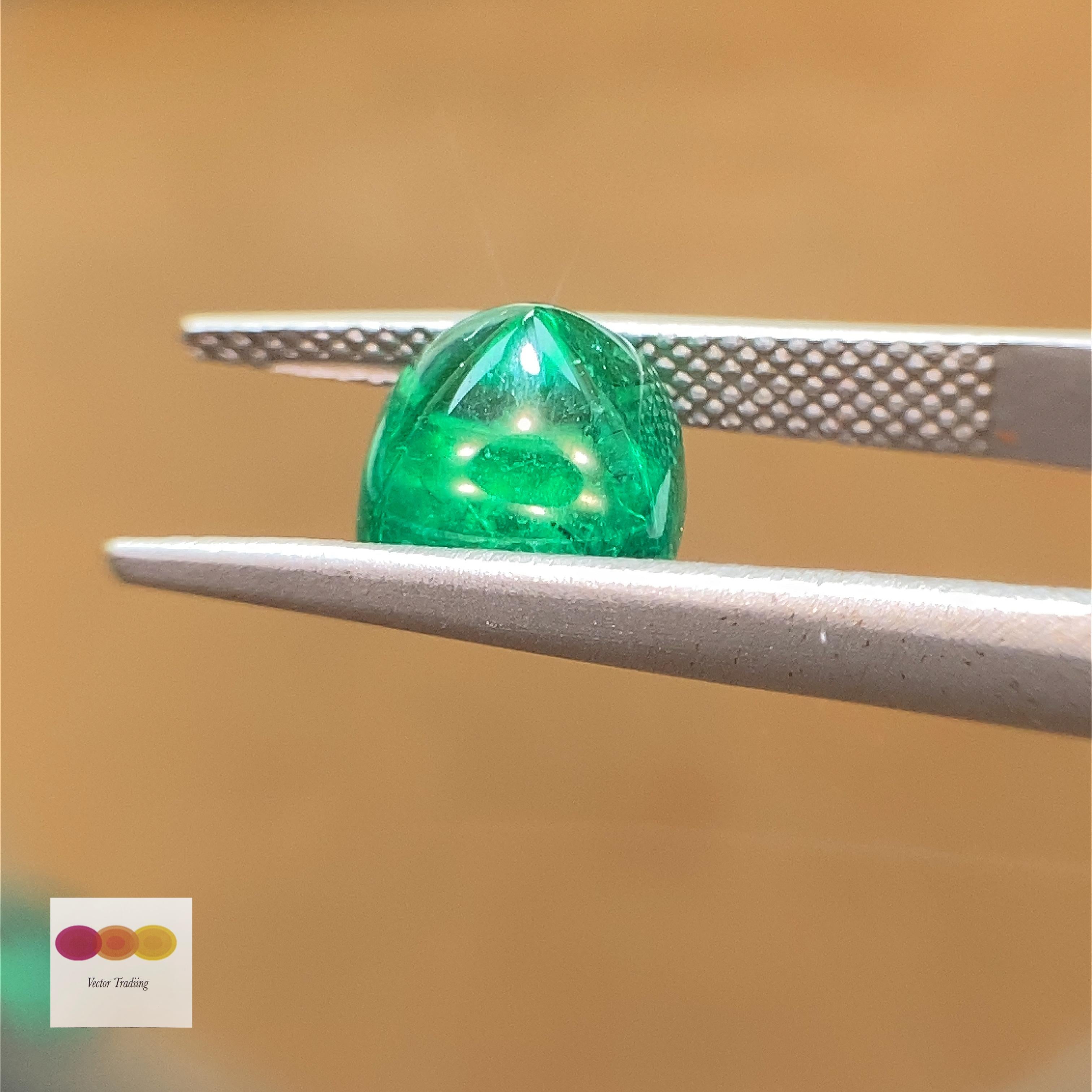 2.80 Carat Natural Zambian Vivid Green Emerald Sugarloaf In New Condition For Sale In Hong Kong, HK