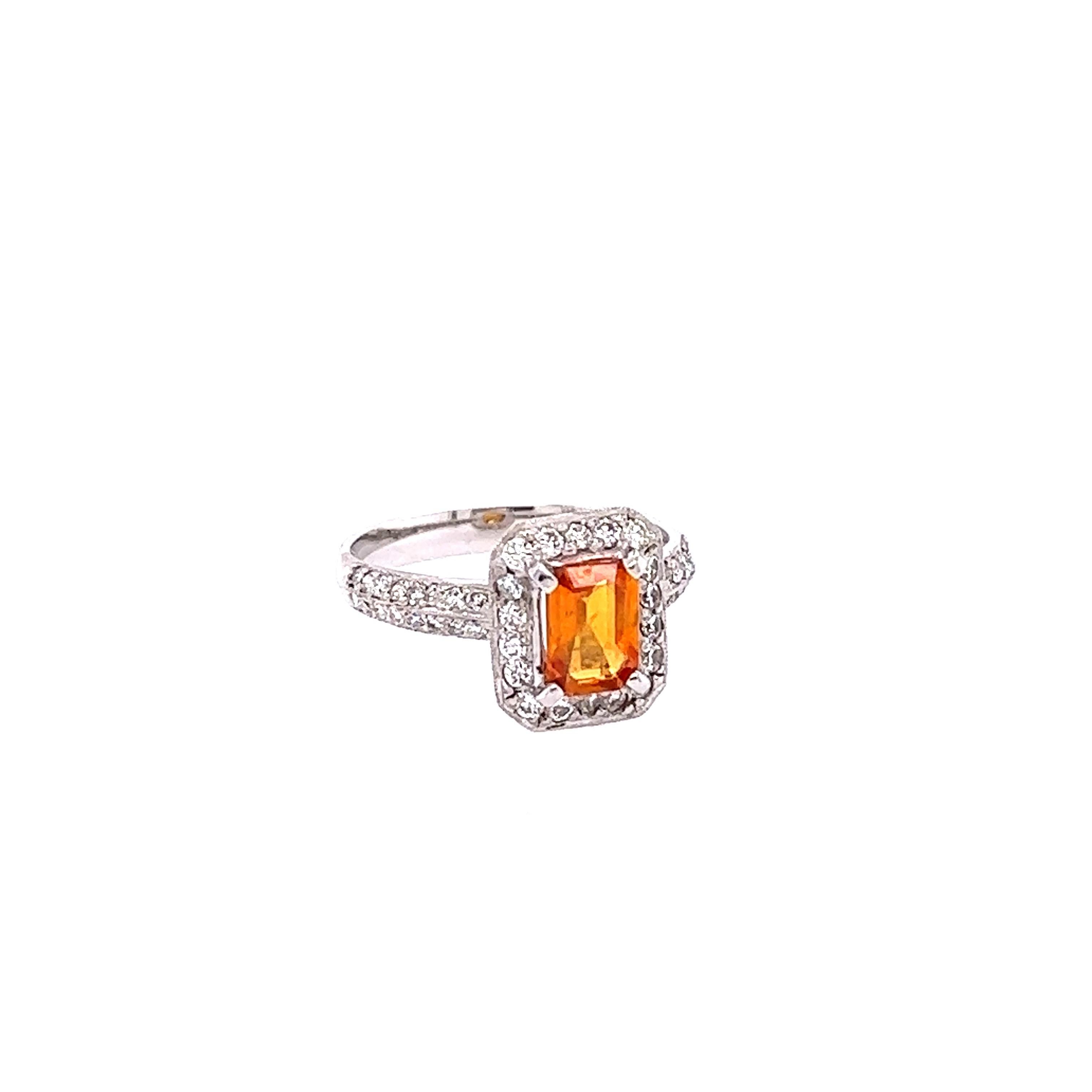 Contemporary 2.80 Carat Orange Sapphire Diamond 14 Karat White Gold Ring For Sale