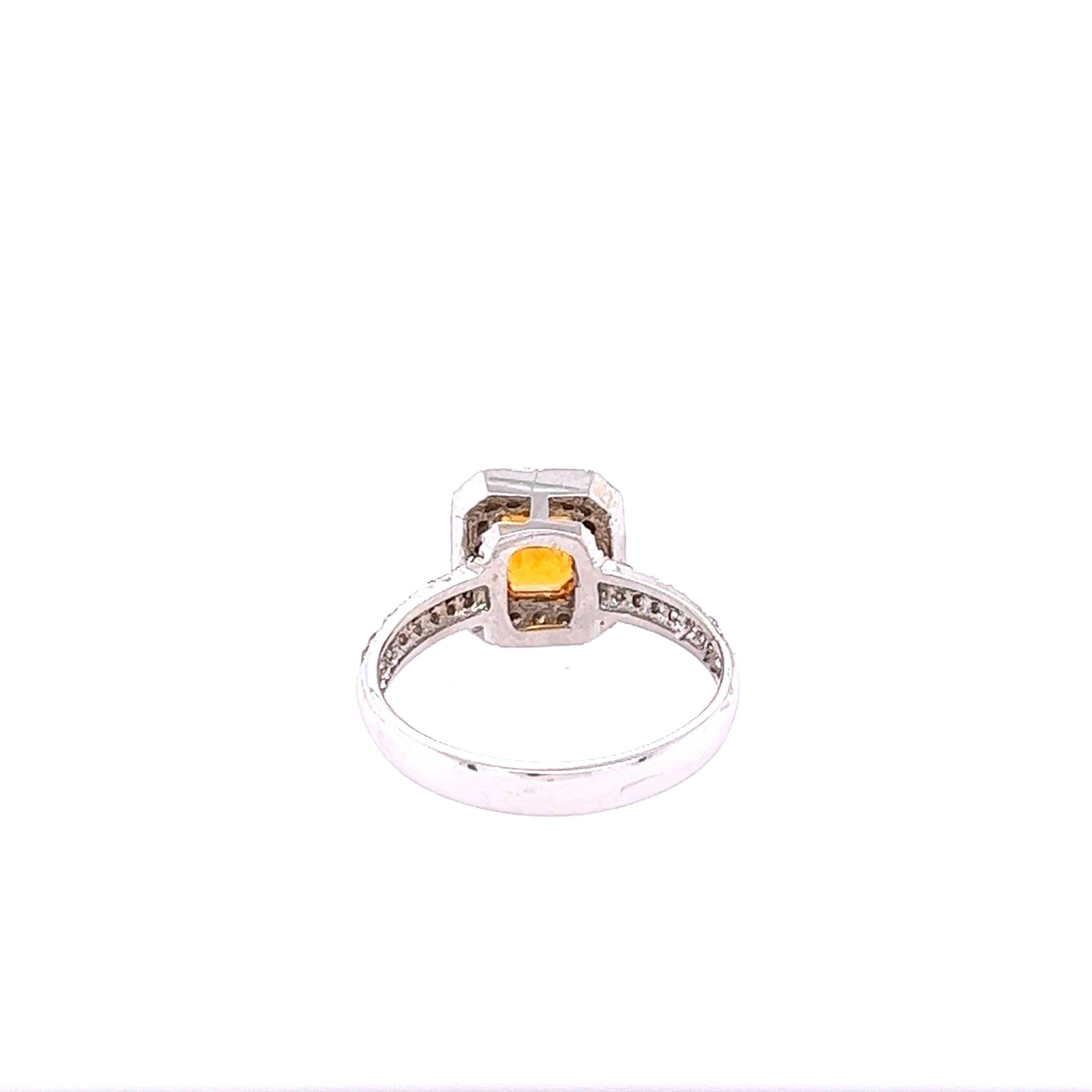 Emerald Cut 2.80 Carat Orange Sapphire Diamond 14 Karat White Gold Ring For Sale