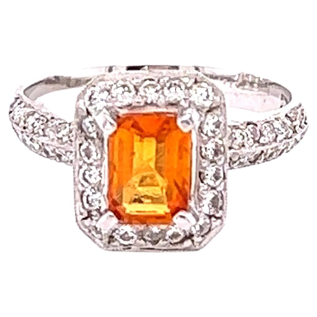 2.80 Carat Orange Sapphire Diamond 14 Karat White Gold Ring For Sale
