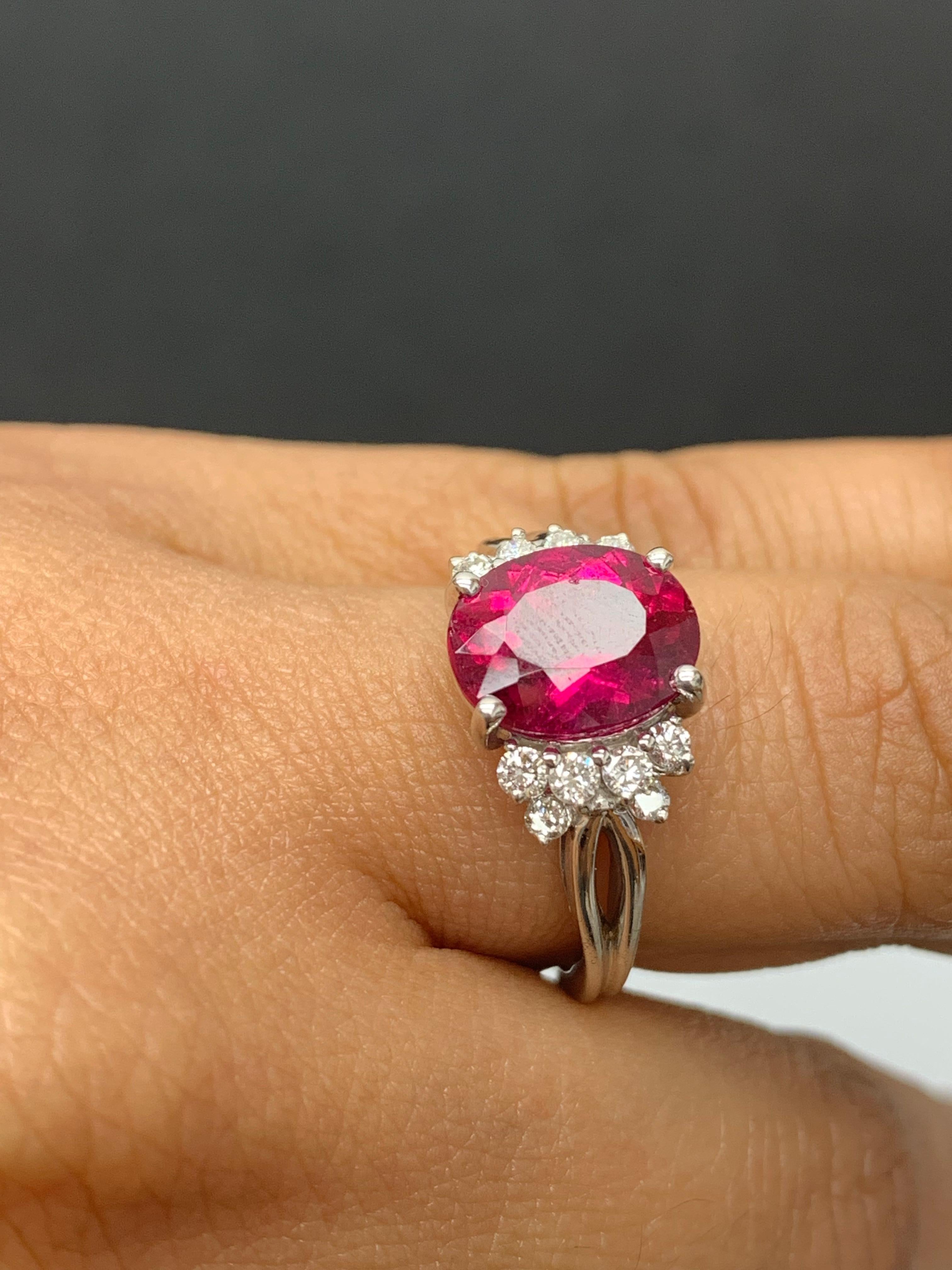 2.80 Carat Oval Cut Pink Tourmaline and Diamond Ring in 18K White Gold For Sale 5
