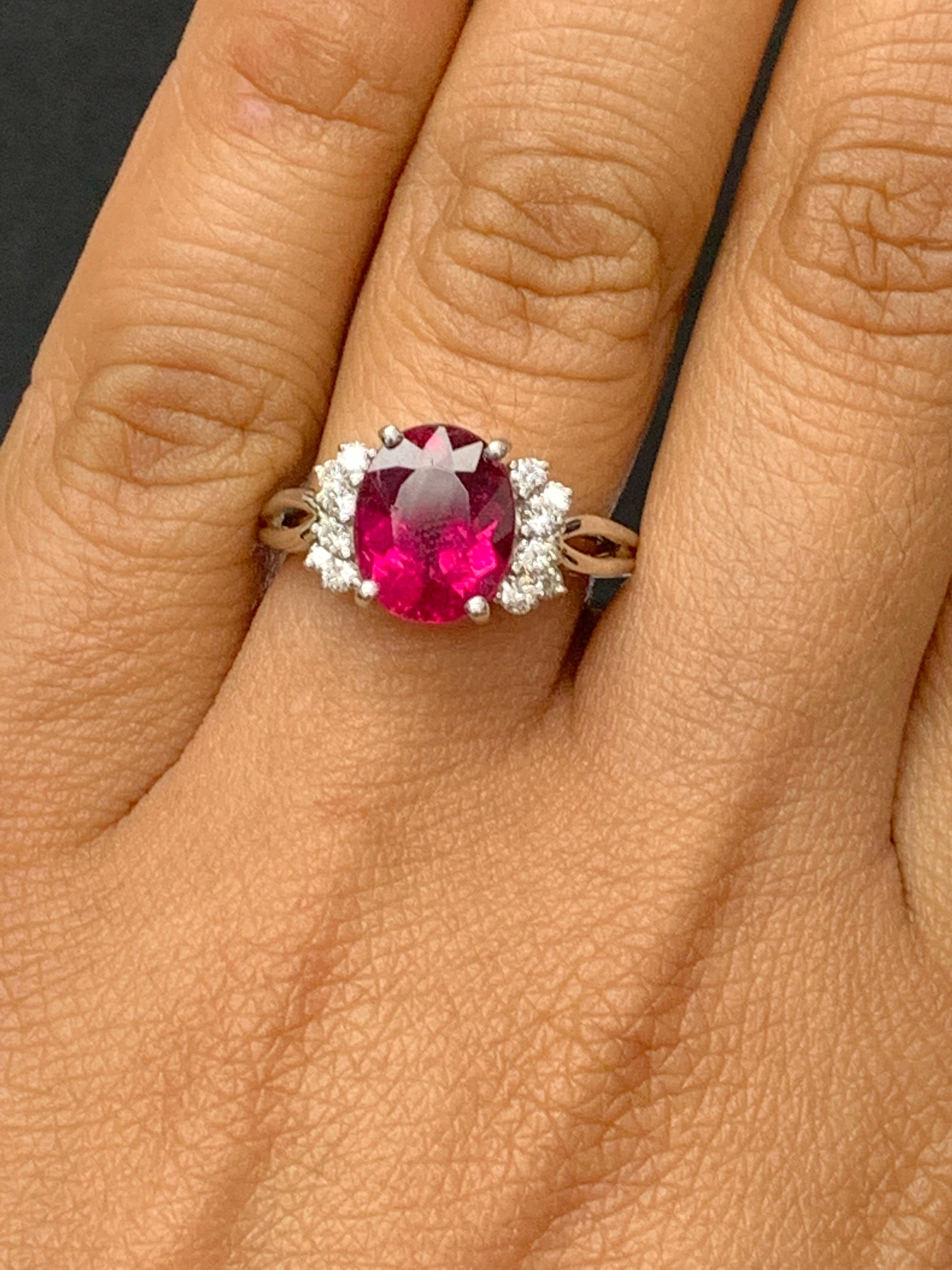 2.80 Carat Oval Cut Pink Tourmaline and Diamond Ring in 18K White Gold For Sale 6
