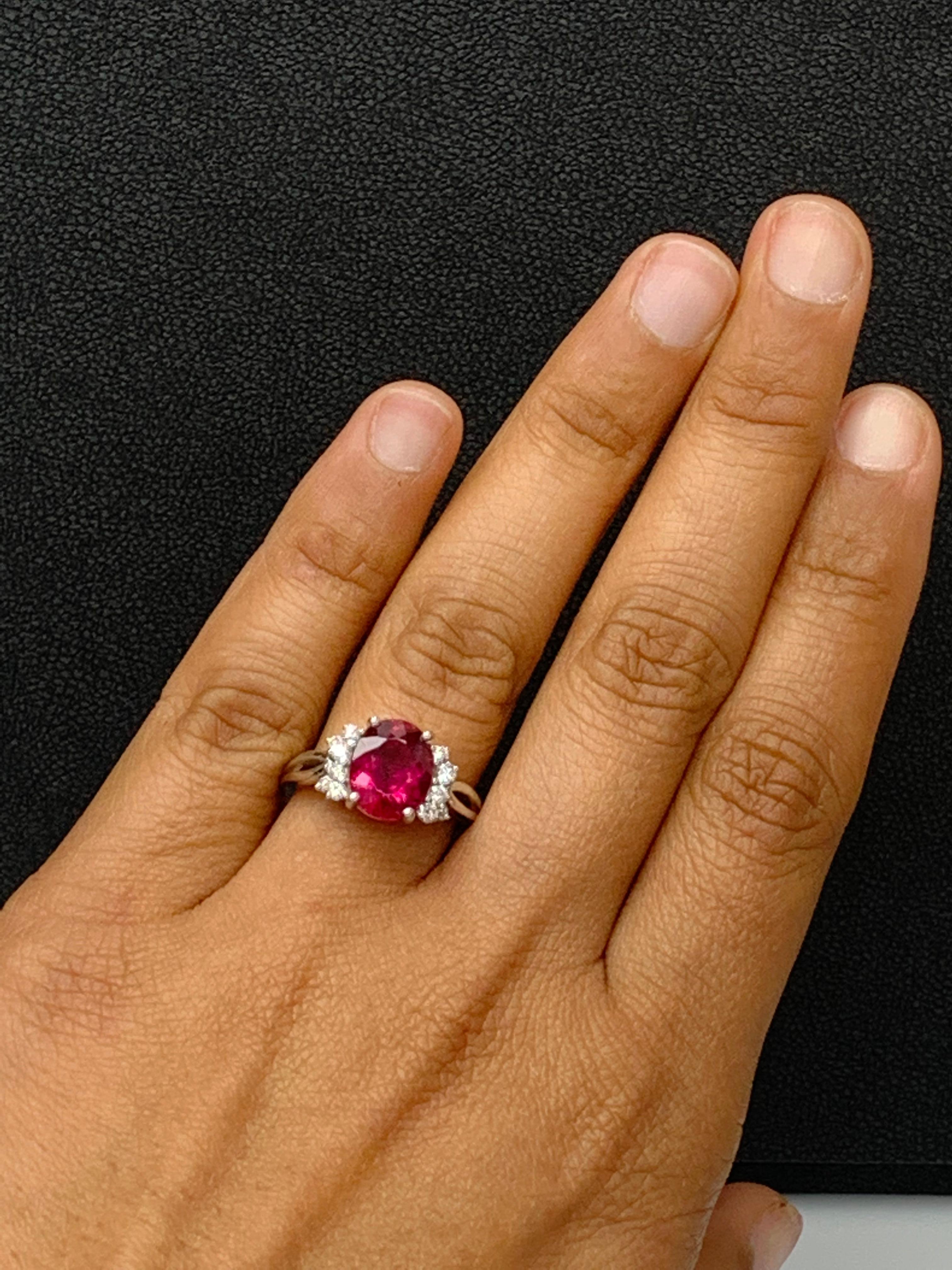 2.80 Carat Oval Cut Pink Tourmaline and Diamond Ring in 18K White Gold For Sale 7