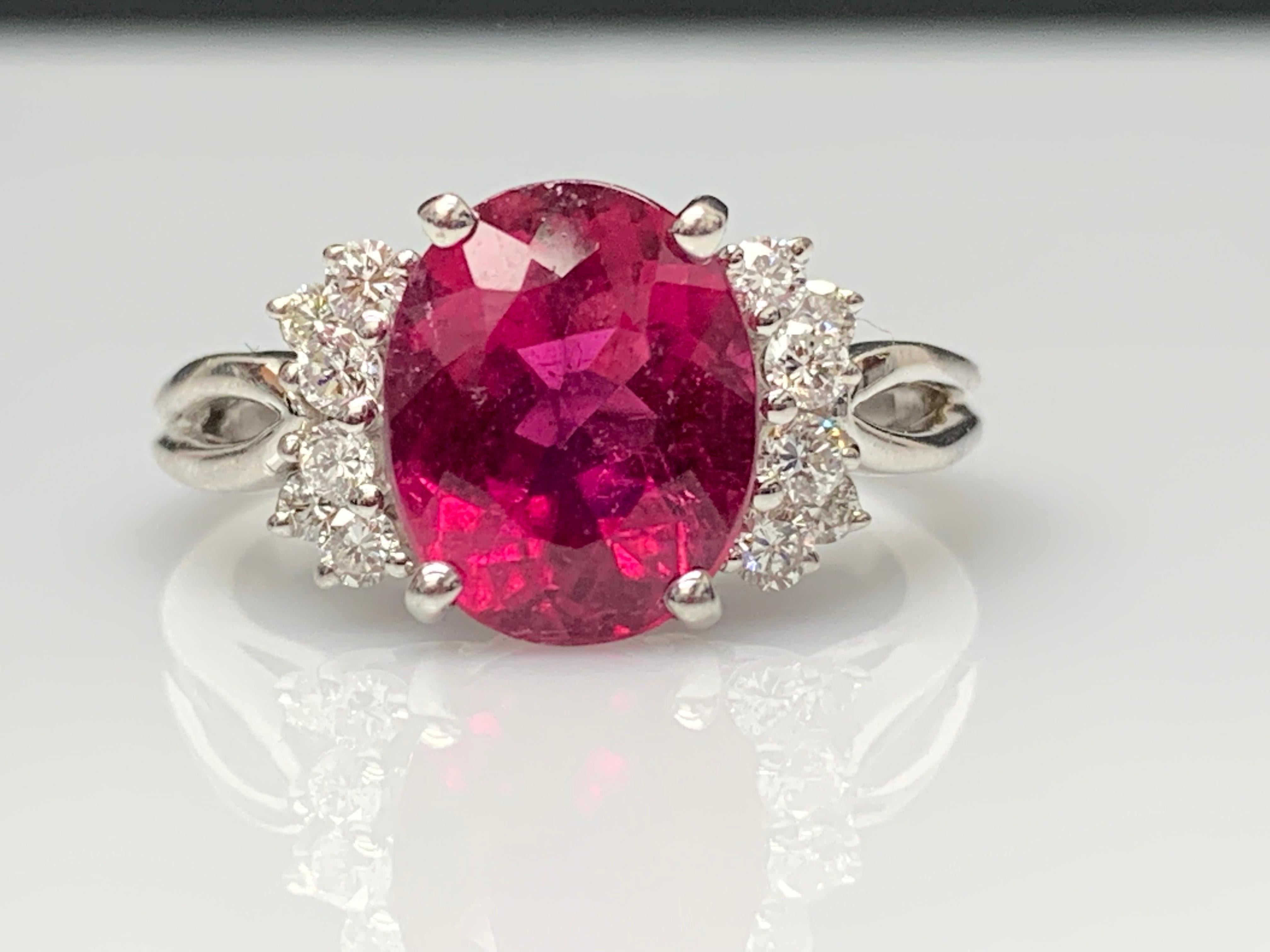 2.80 Carat Oval Cut Pink Tourmaline and Diamond Ring in 18K White Gold For Sale 9
