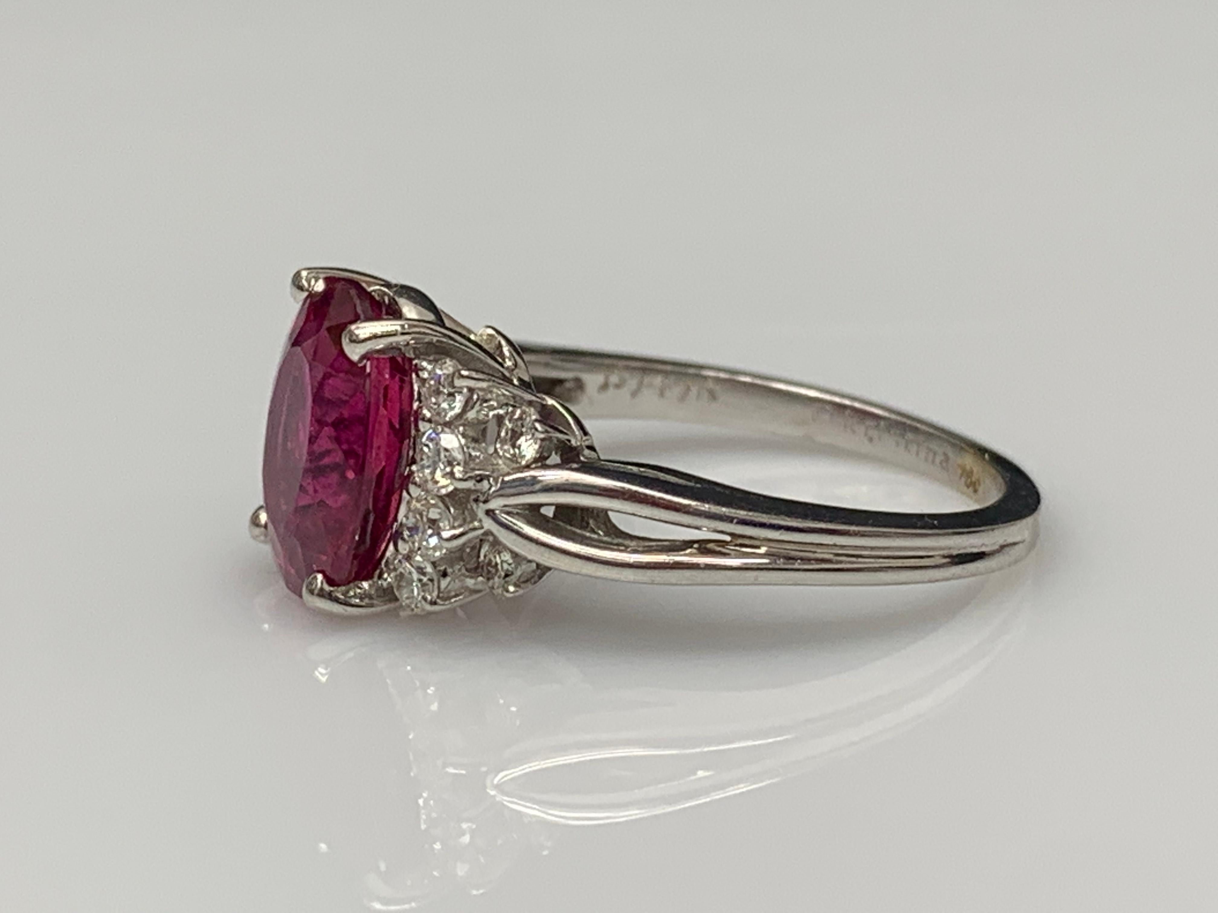 2.80 Carat Oval Cut Pink Tourmaline and Diamond Ring in 18K White Gold For Sale 10
