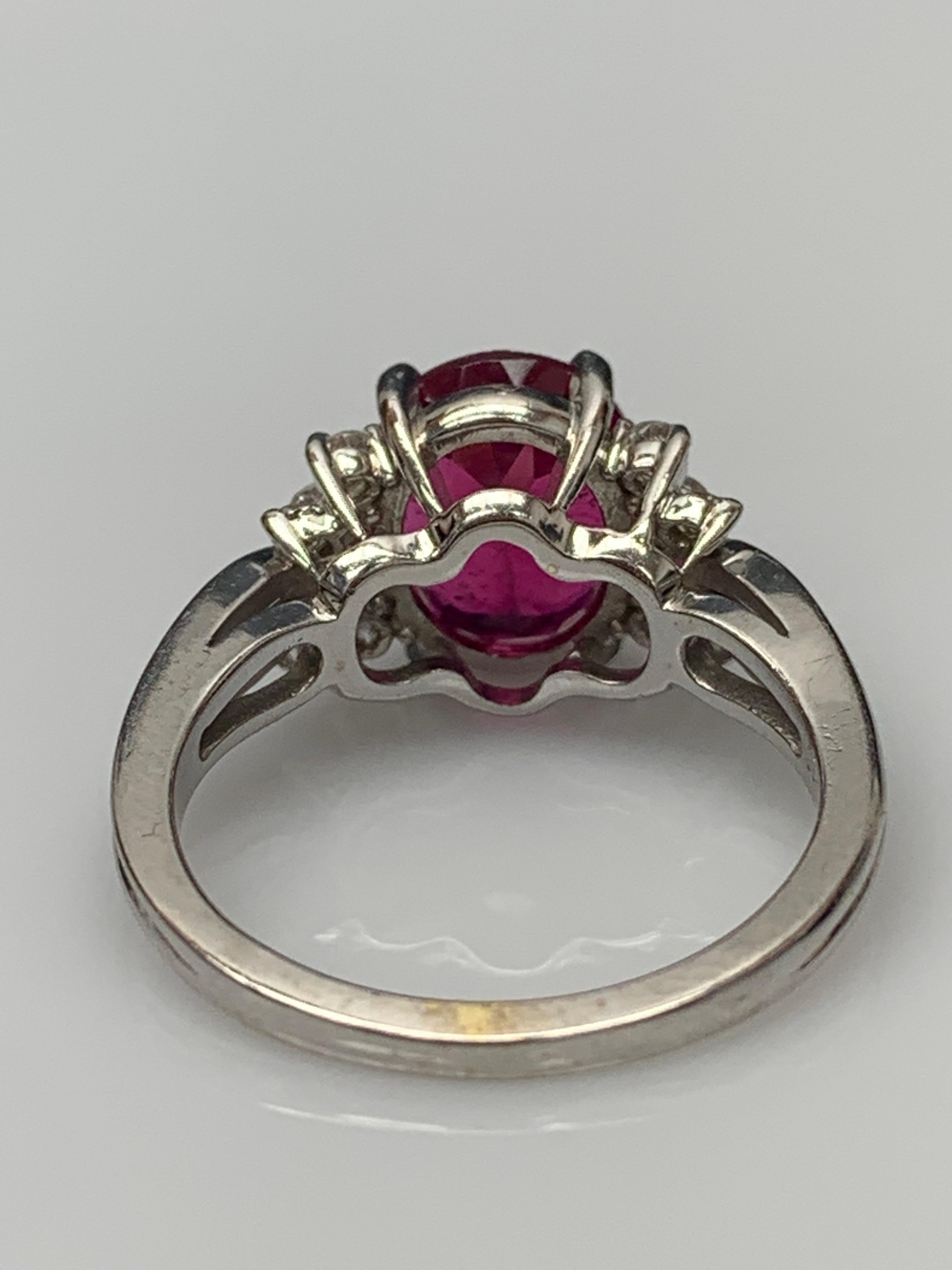 2.80 Carat Oval Cut Pink Tourmaline and Diamond Ring in 18K White Gold For Sale 11