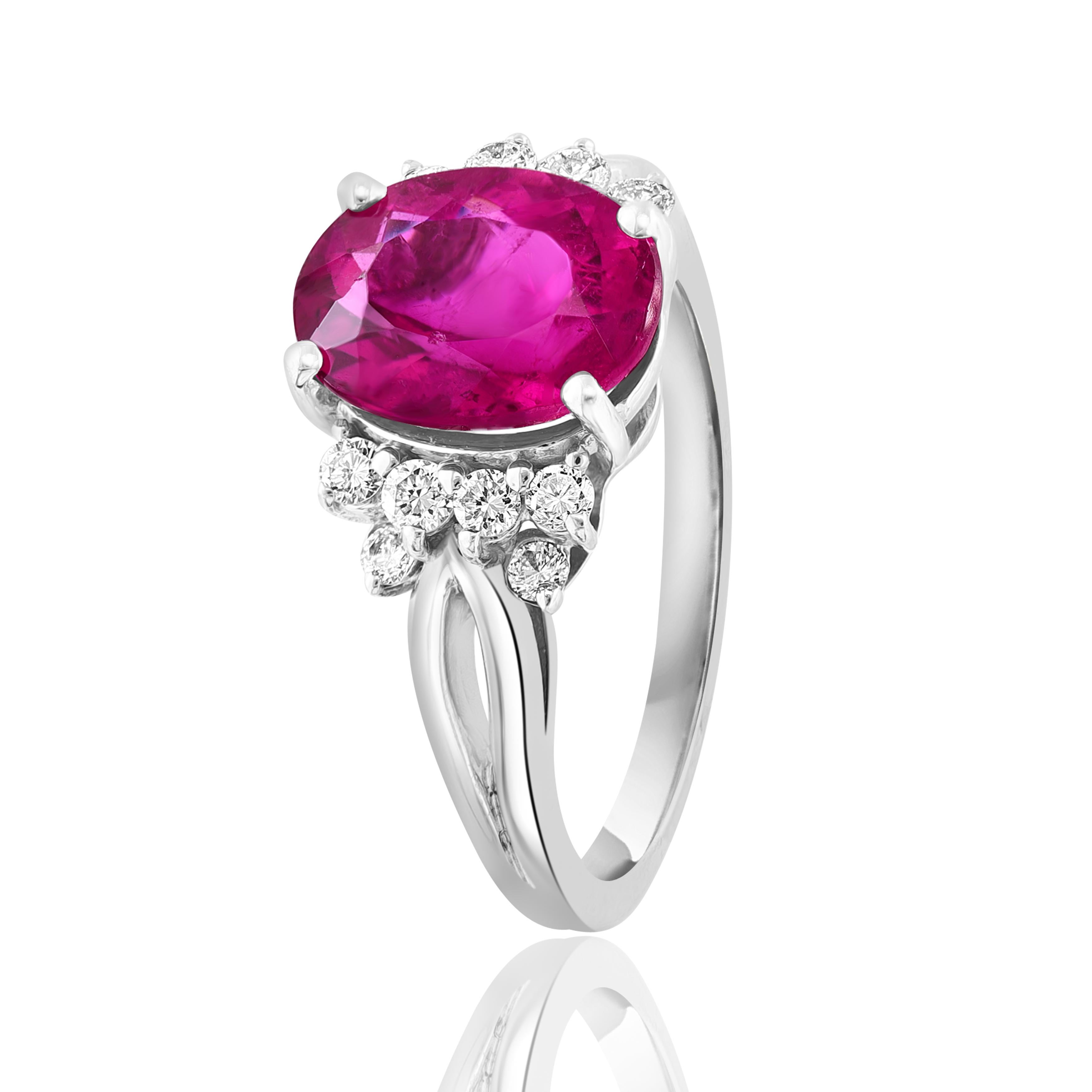 Modern 2.80 Carat Oval Cut Pink Tourmaline and Diamond Ring in 18K White Gold For Sale