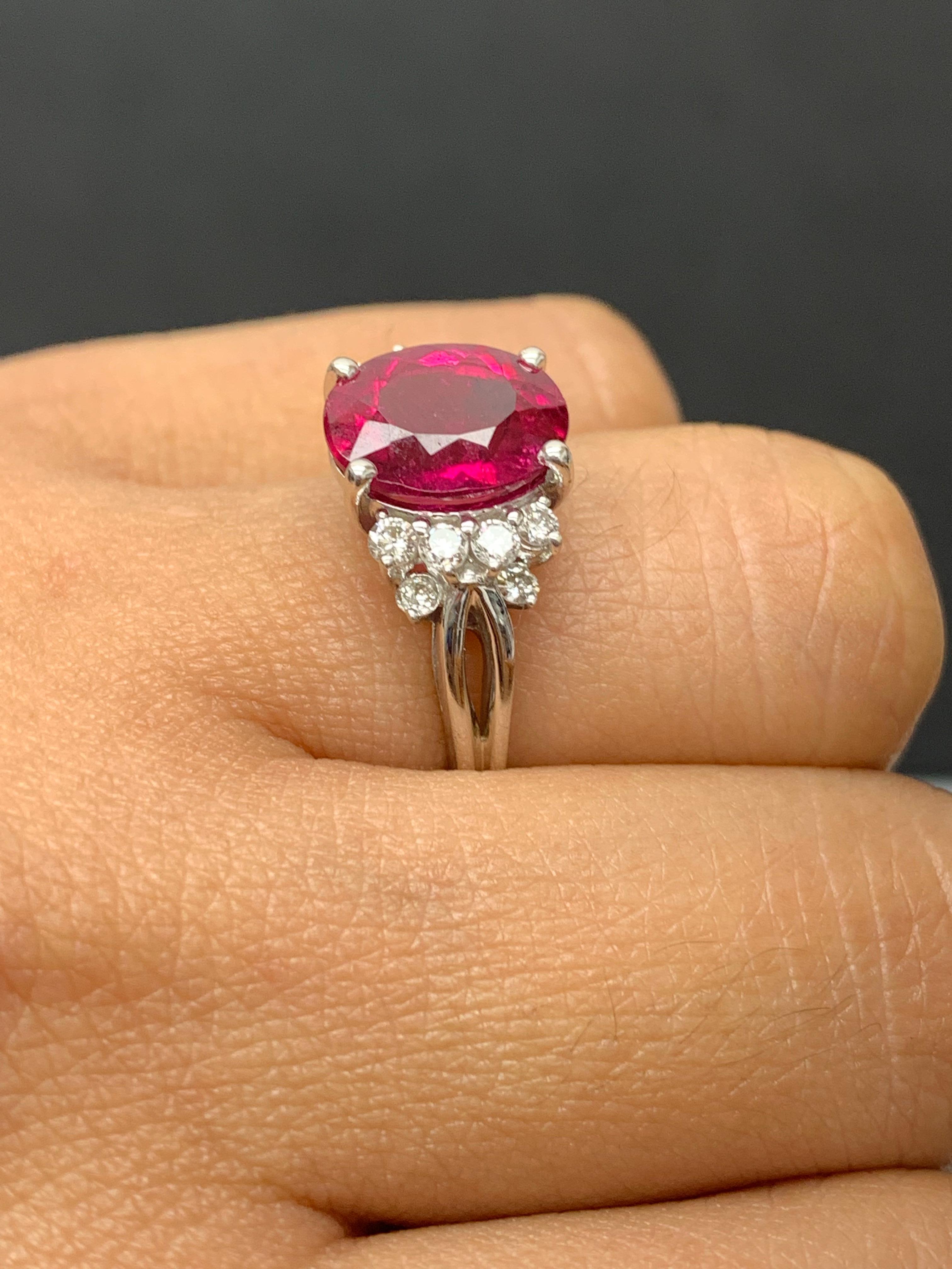 2.80 Carat Oval Cut Pink Tourmaline and Diamond Ring in 18K White Gold For Sale 3