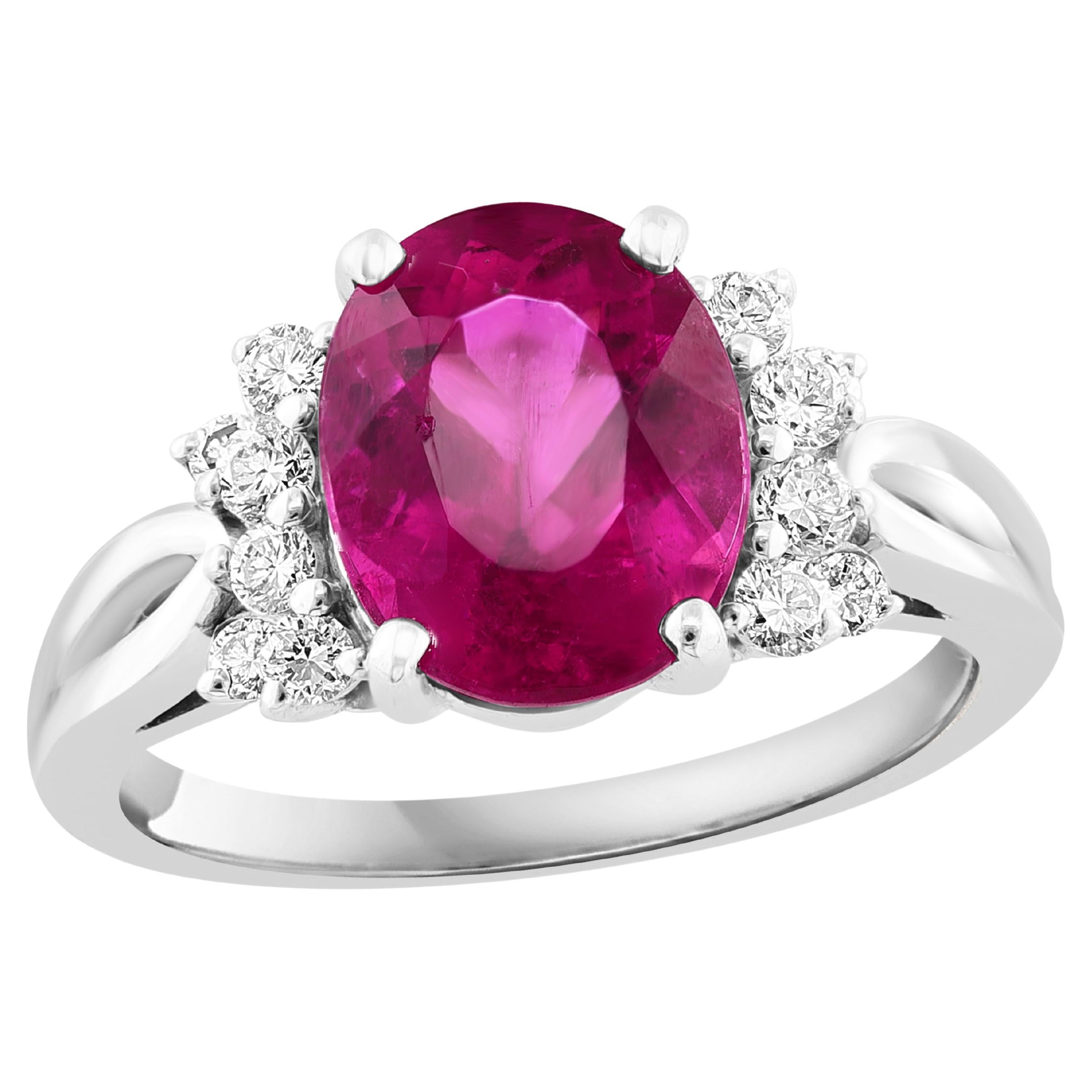 2.80 Carat Oval Cut Pink Tourmaline and Diamond Ring in 18K White Gold For Sale