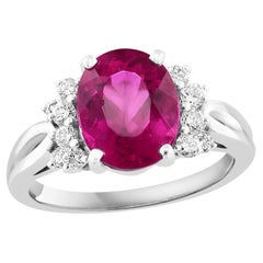 2.80 Carat Oval Cut Pink Tourmaline and Diamond Ring in 18K White Gold