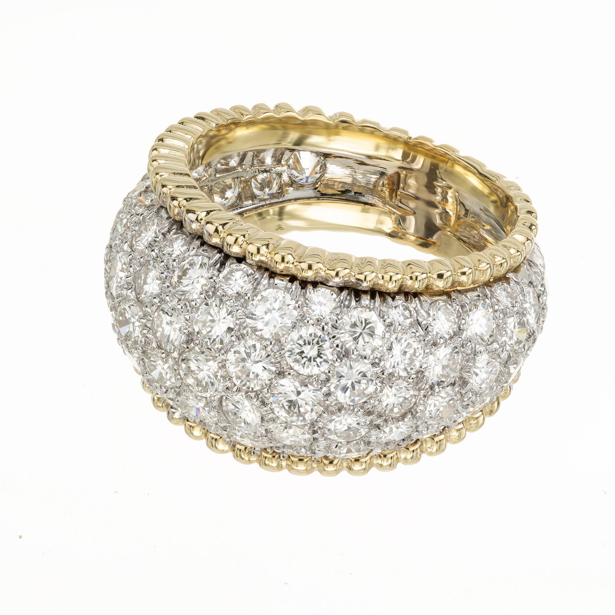 Round Cut 2.80 Carat Pave Round Diamond Two Tone Gold Dome Cocktail Ring For Sale