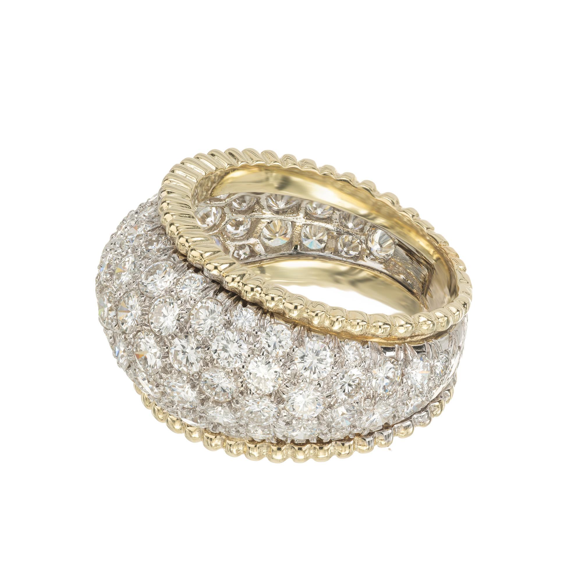 2.80 Carat Pave Round Diamond Two Tone Gold Dome Cocktail Ring In Excellent Condition For Sale In Stamford, CT