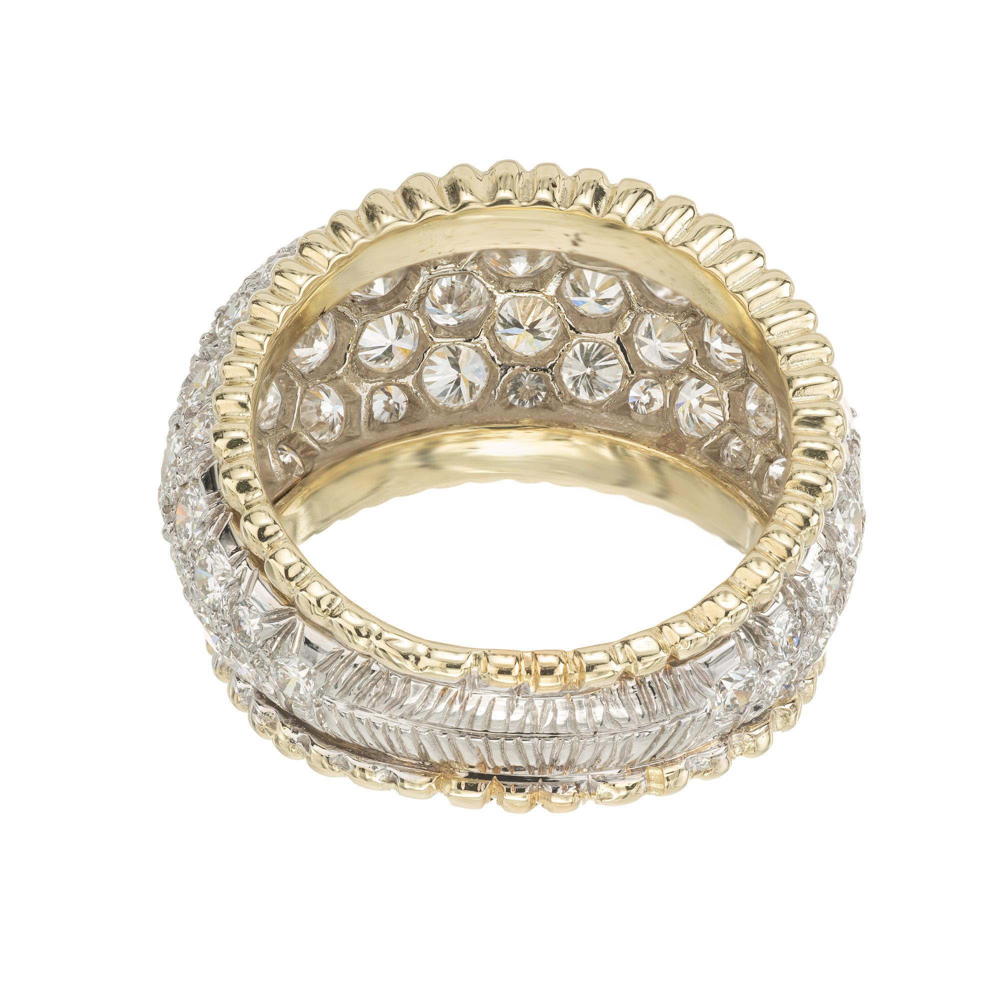 Women's 2.80 Carat Pave Round Diamond Two Tone Gold Dome Cocktail Ring For Sale