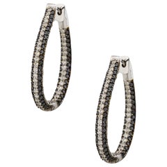 2.80 Carat Round Black and White Diamond Hoop Earrings 14 Karat in Stock