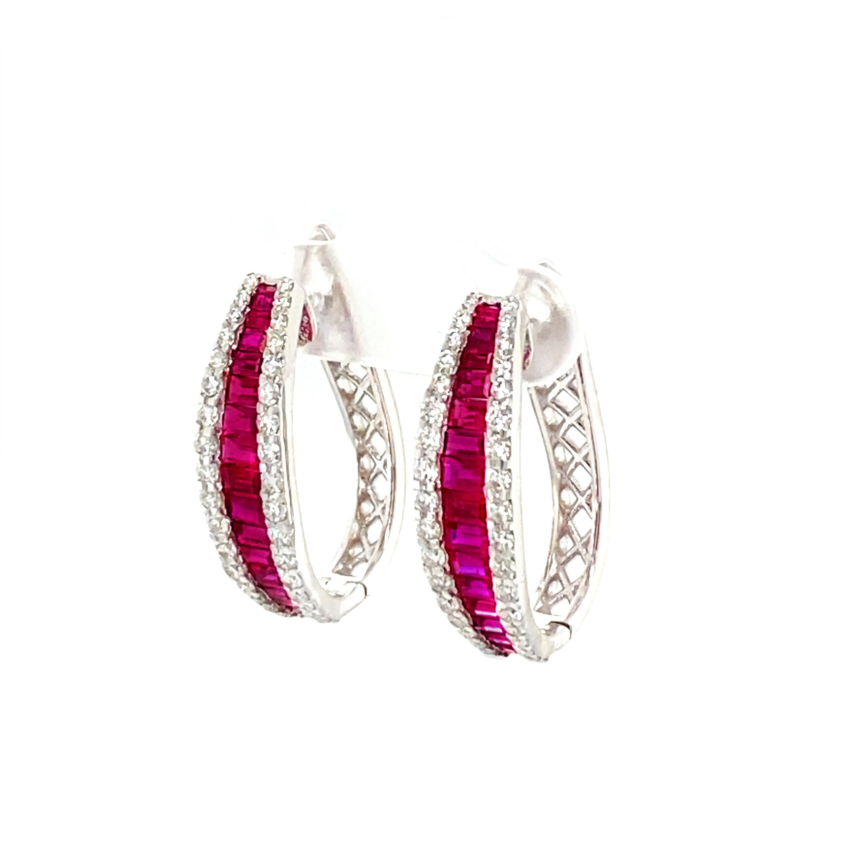Round Cut 2.80 Carat Ruby and 1.20 Carat Diamond Earrings For Sale