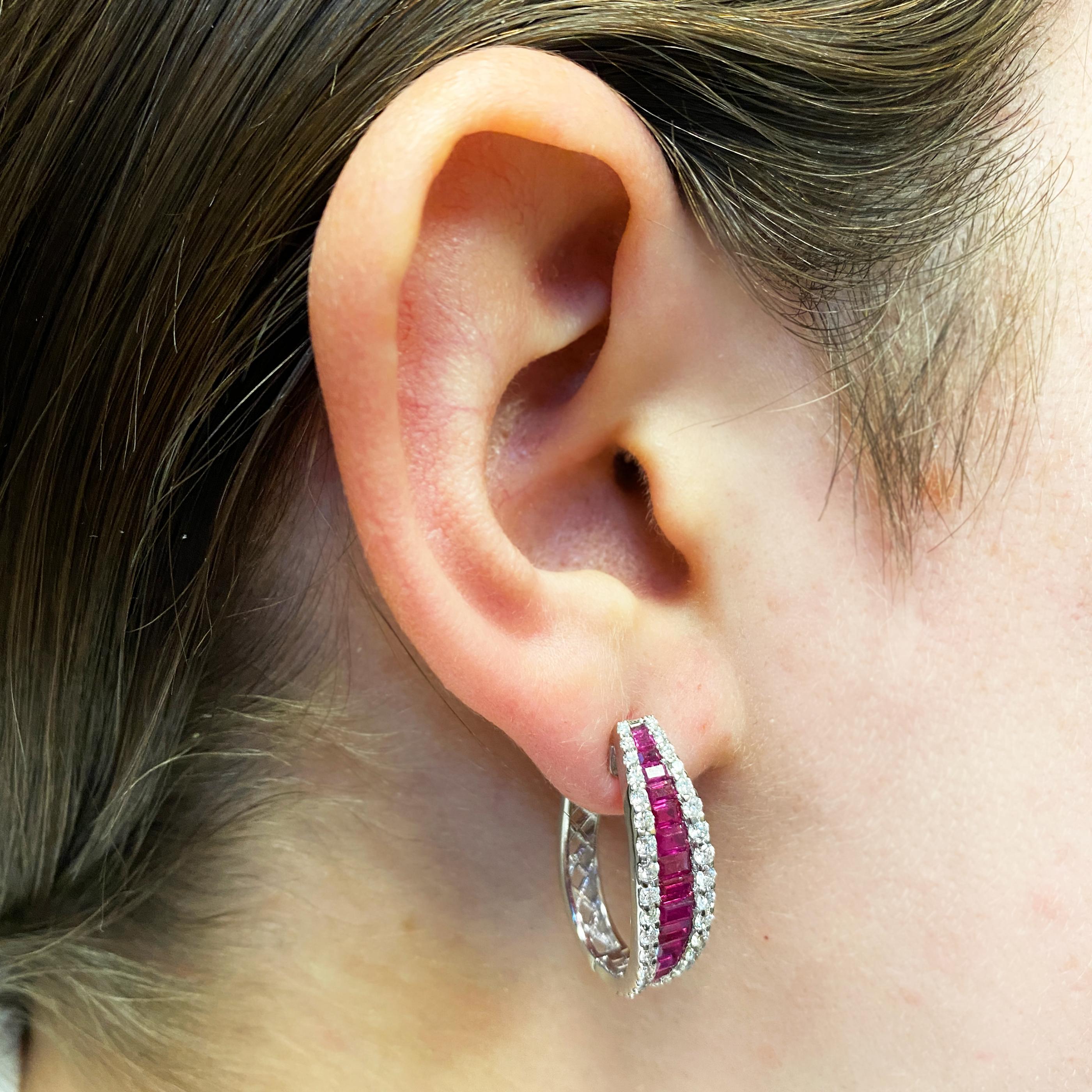 2.80 Carat Ruby and 1.20 Carat Diamond Earrings In Excellent Condition For Sale In Carlsbad, CA