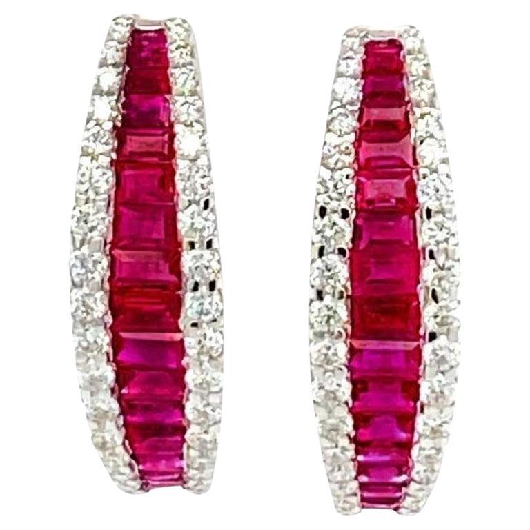 2.80 Carat Ruby and 1.20 Carat Diamond Earrings For Sale