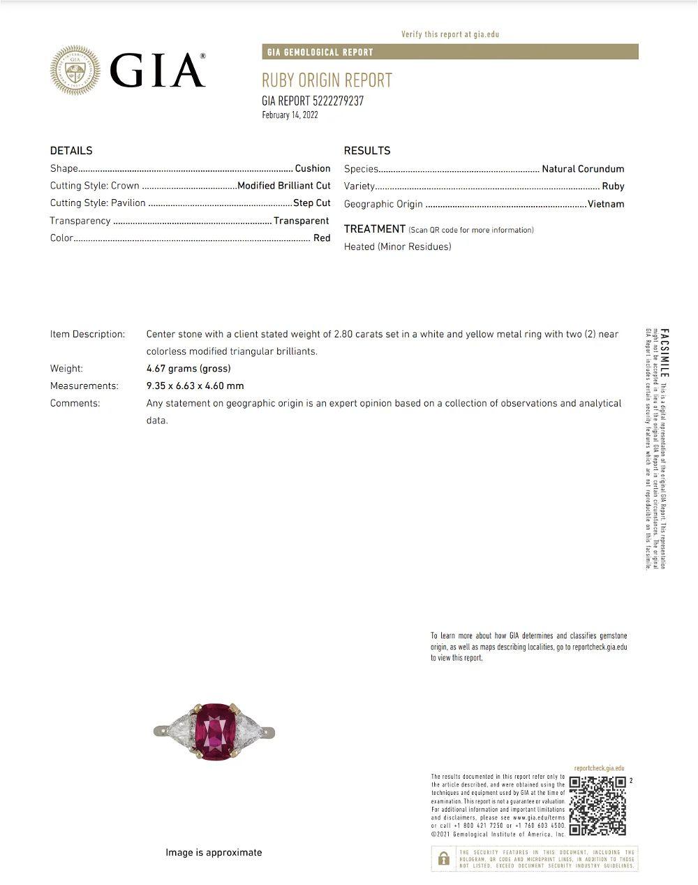 2.80 Carat Ruby GIA and Trillion Diamond 3-Stone Gold Ring Estate Fine Jewelry For Sale 2