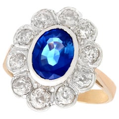 Antique 2.80 Carat Sapphire and 1.50 Carat Diamond Rose Gold Silver Set Cocktail Ring