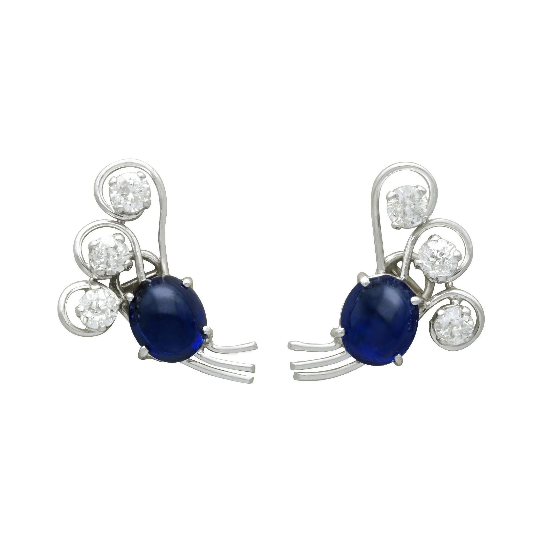 2.80 Carat Sapphire and 1.78 Carat Diamond Platinum Earrings, Circa 1940