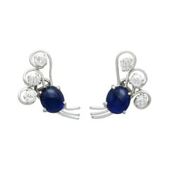 Vintage 2.80 Carat Sapphire and 1.78 Carat Diamond Platinum Earrings, Circa 1940